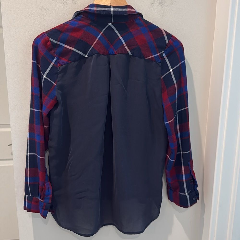 L'AGENCE Red and Blue Plaid Button Down Shirt - Picture 2 of 9